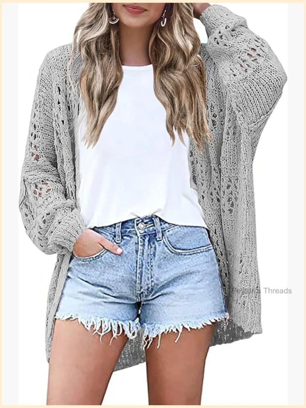 Lightweight Crochet Cardigan Long Sleeve Open Front Knit Oversized